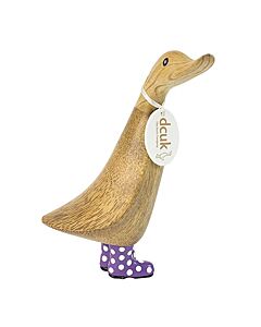 DCUK Natural Wooden Duck Spotted Welly Boots (Purple)